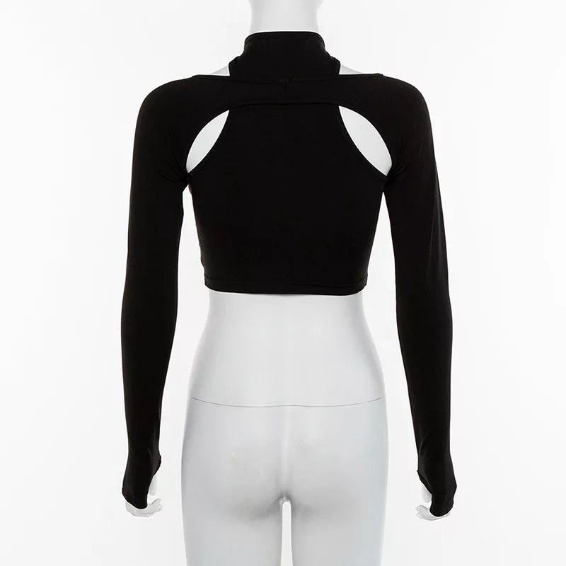 Black Long Sleeve Crop Top