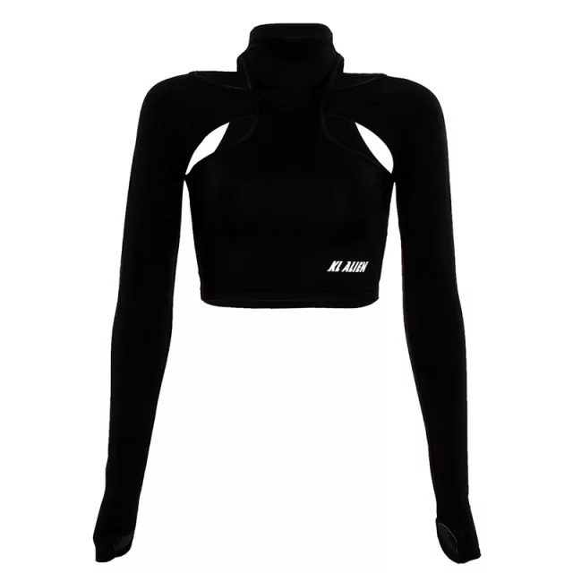 Black Long Sleeve Crop Top