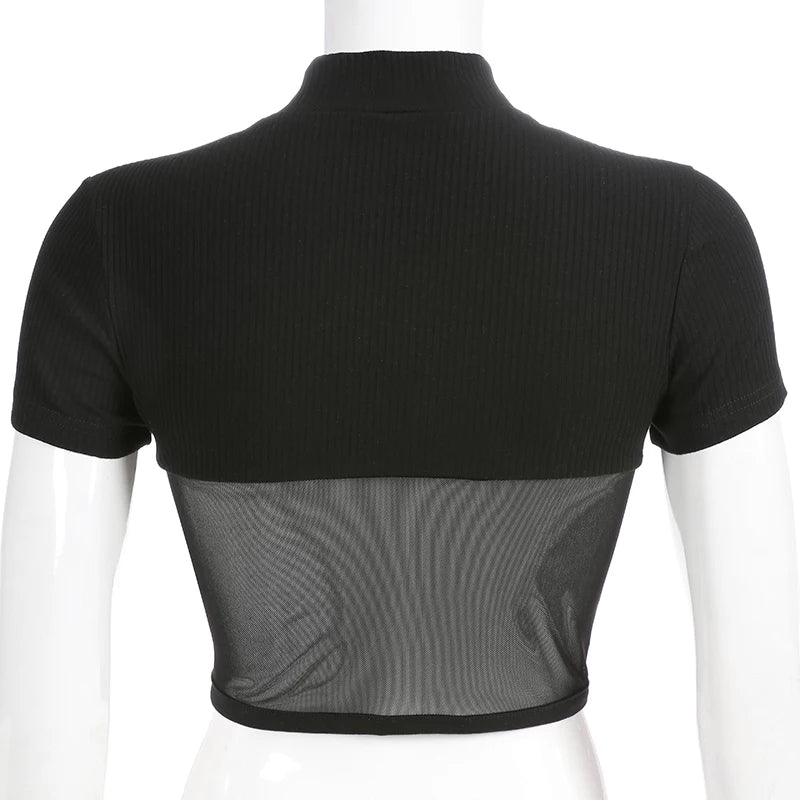 Black Mesh Corset Crop Top