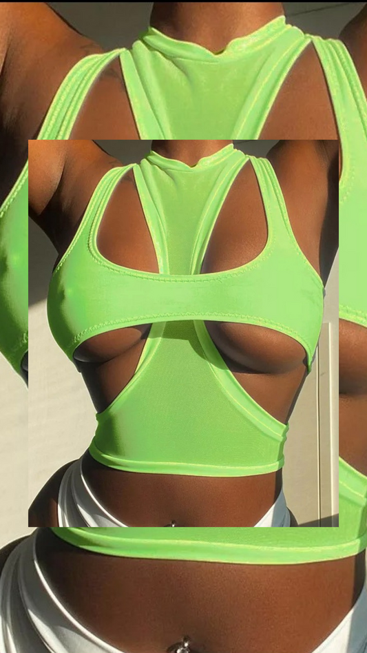 Cut Out Crop Top - Green