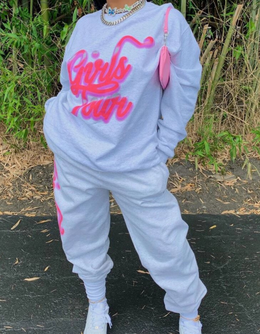 Grey “Girls Town” Sweatshirt And Joggers Two Piece Set