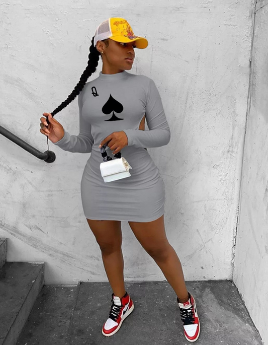 Grey High Neck Card Backless Mini Dress