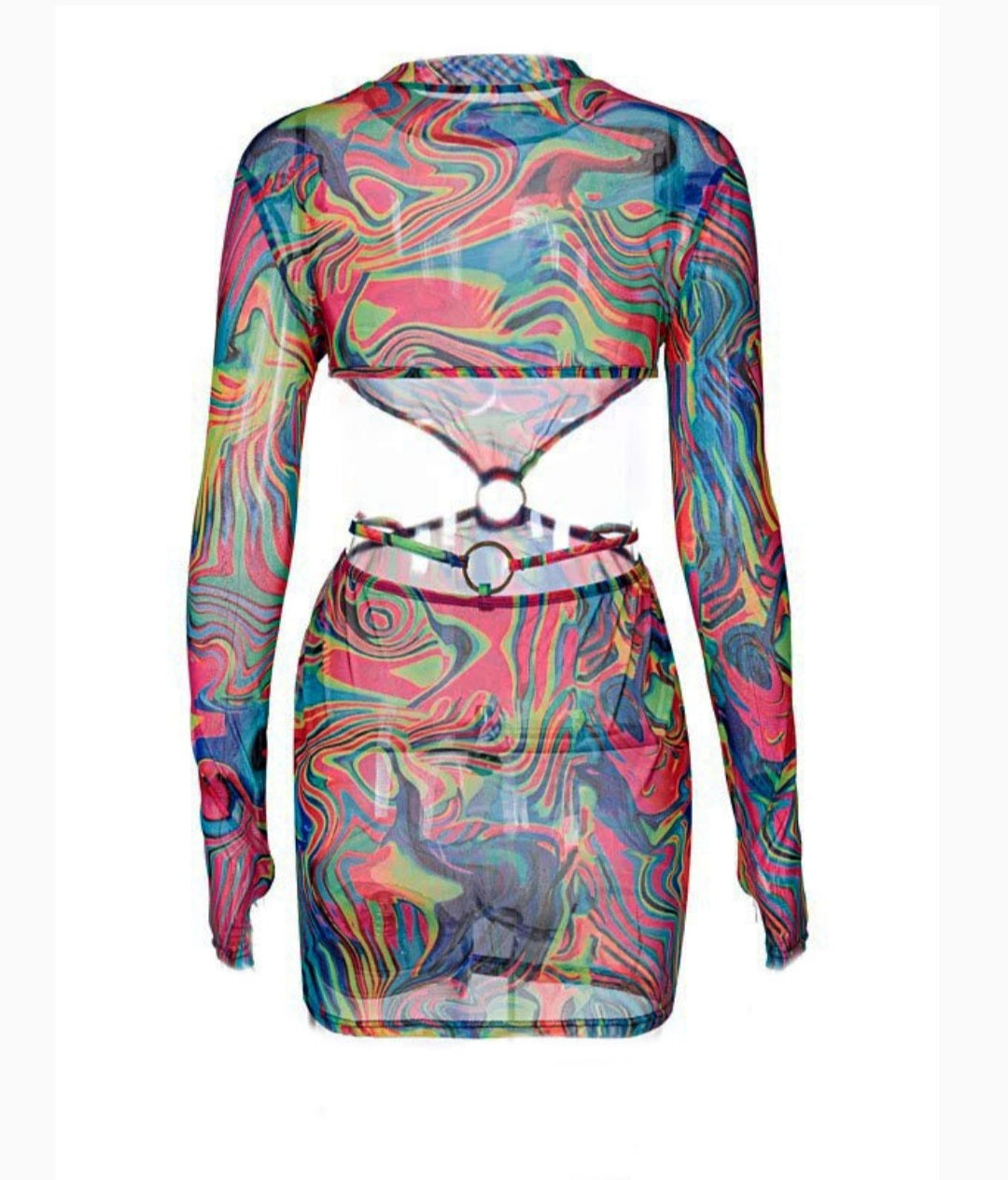 Mesh swirl cut out mini dress