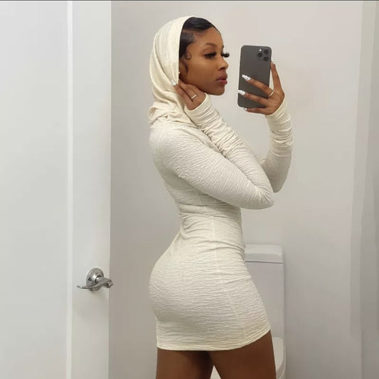 Cream Hoodie Mini Dress