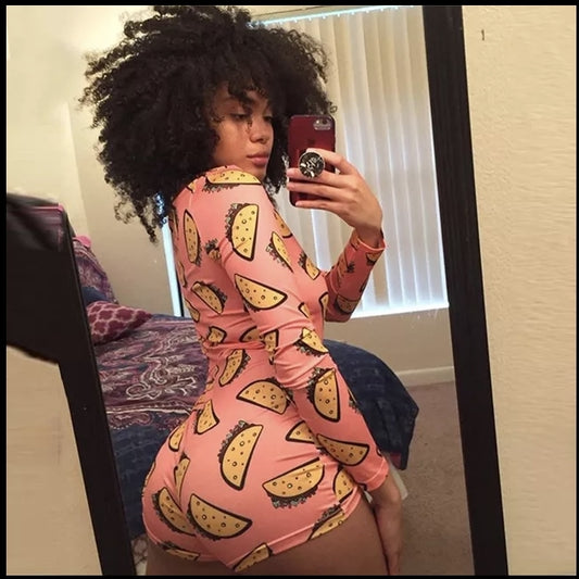 Peach Graphic Print Button Up Romper