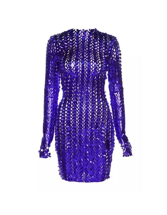 Blue Mesh Detail Mini Dress