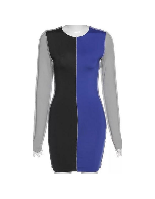 Blue & Black Hem Detail Mini Dress