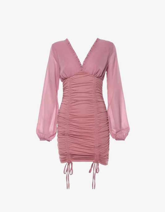 Pink Ruche Mesh BodyCon Mini Dress