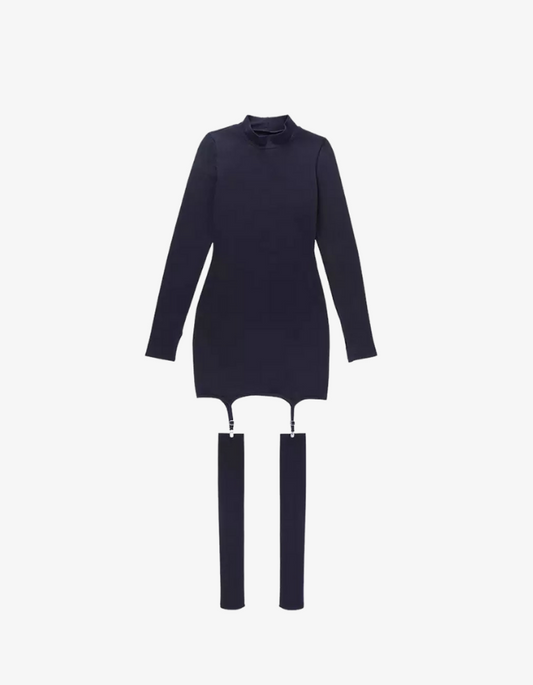 Black High Neck Bodycon Mini Dress & Leg Warmers