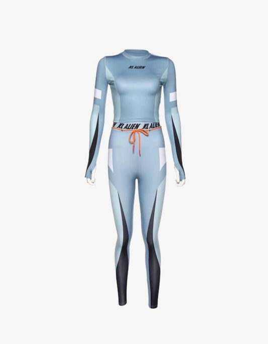 Blue Contrast Crop Top And Leggings Set