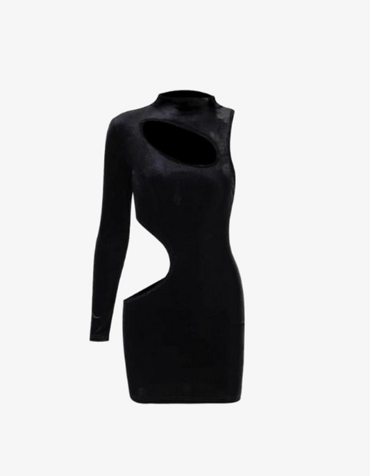 Black Cut Out Velvet Mini Dress
