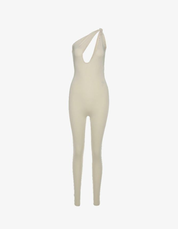 Cream One Shoulder Slinky Bodycon Jumpsuit