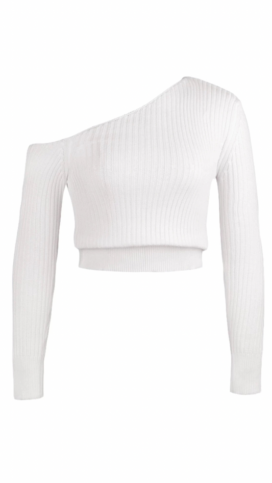 Women’s White Off the Shoulder Cropped Sweater