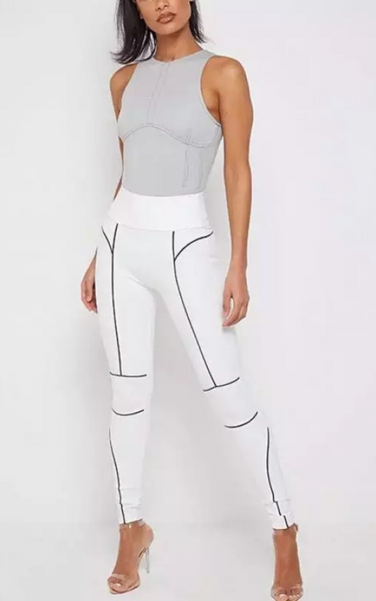 Contrast Stitch Leggings - White