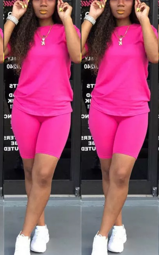 Pink Oversized T-shirt and Cycling Shorts