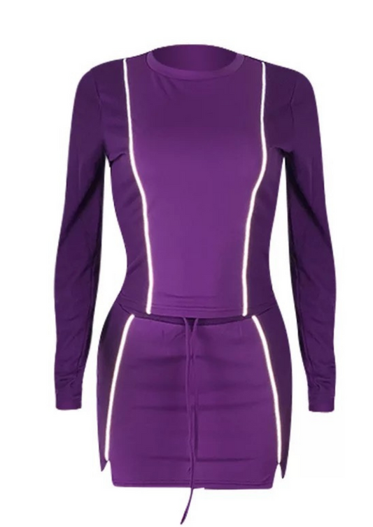 Purple Reflective Top and Skirt BodyCon Two Piece Set