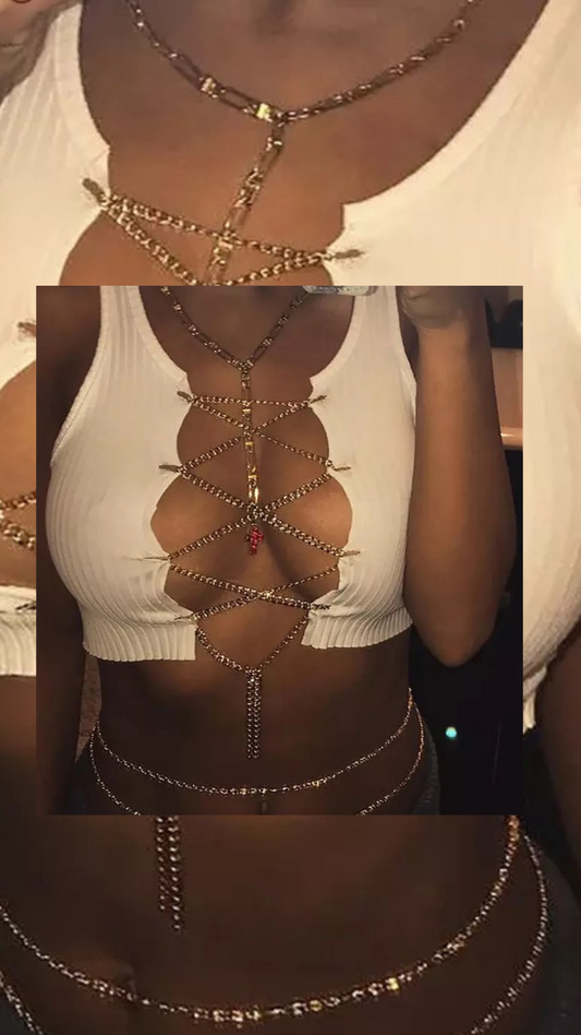 White Lace Up Gold Crop Top