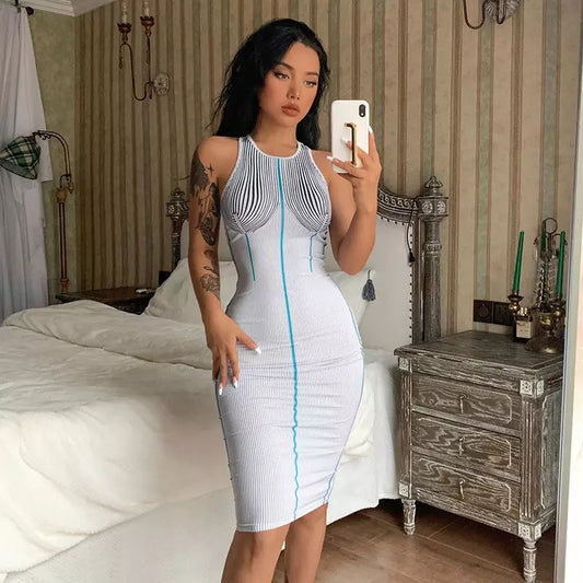 Grey Detail Bust Bodycon Midi Dress