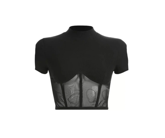 Black Mesh Corset Crop Top