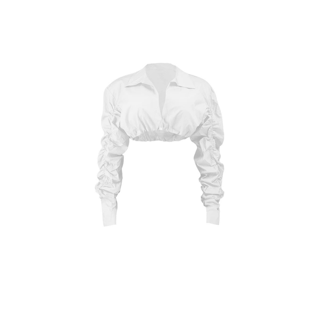 White Puff Sleeve Shirt Crop Top