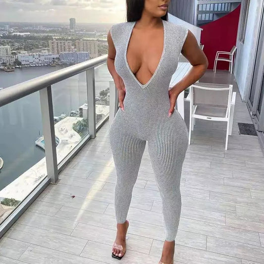 Grey Ribbed Jumpsuit