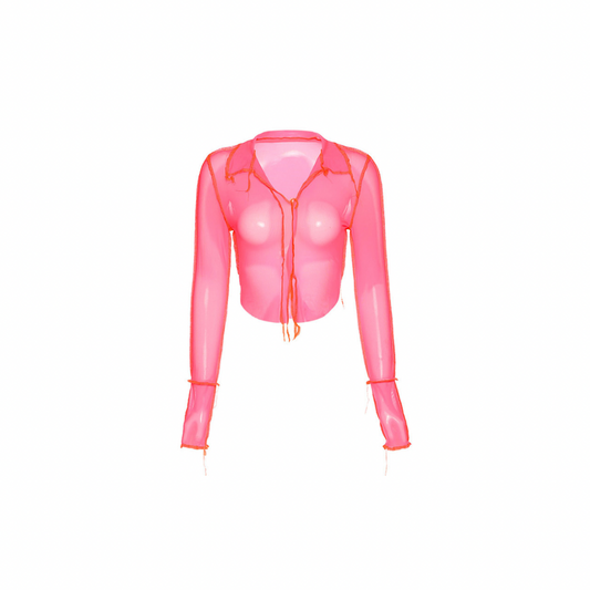 Sheer Contrast Stitch Long Sleeve Shirt