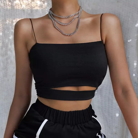 Spaghetti Strap Cut Out Crop Top