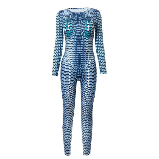 Blue and White bodycon jumpsuit
