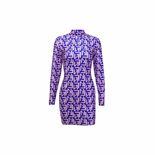 Pink and Blue Letter Print High Neck Mini Dress